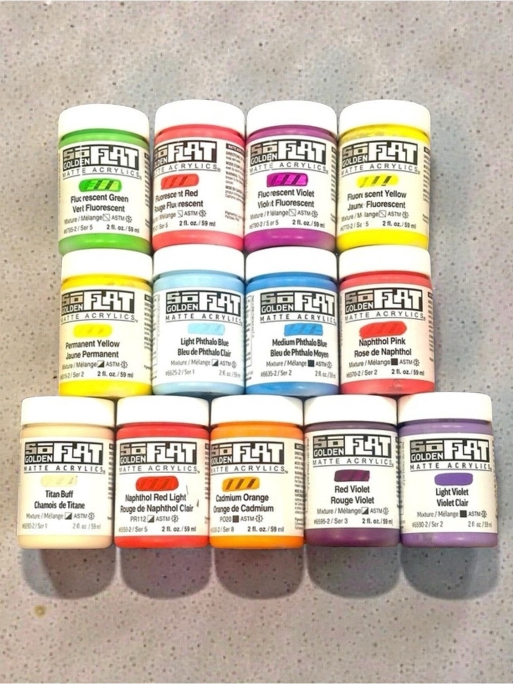 GOLDEN SoFlat Matte Acrylic Paint 13 Pc 2oz Artist Color Lot Fluorescent Brights
